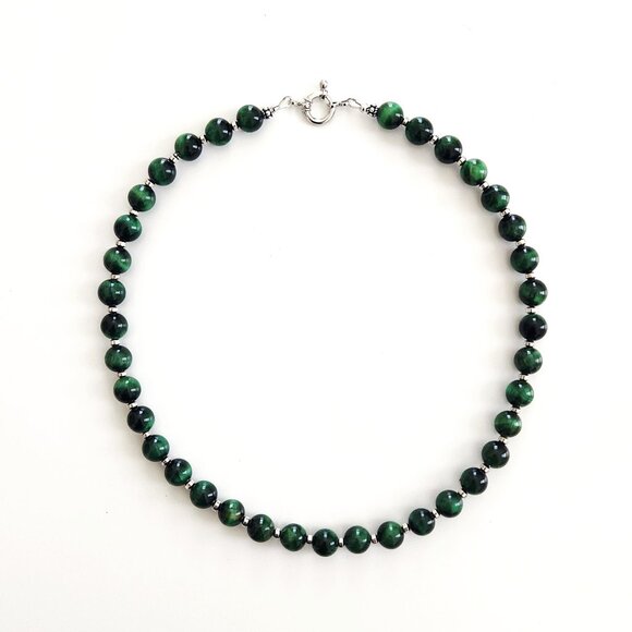GREEN TIGERS EYE NECKLACE--16" - Picture 2 of 2